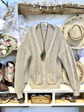 Farmhouse cottage-core boho cable know spring cardigan w cabin prairie vibe